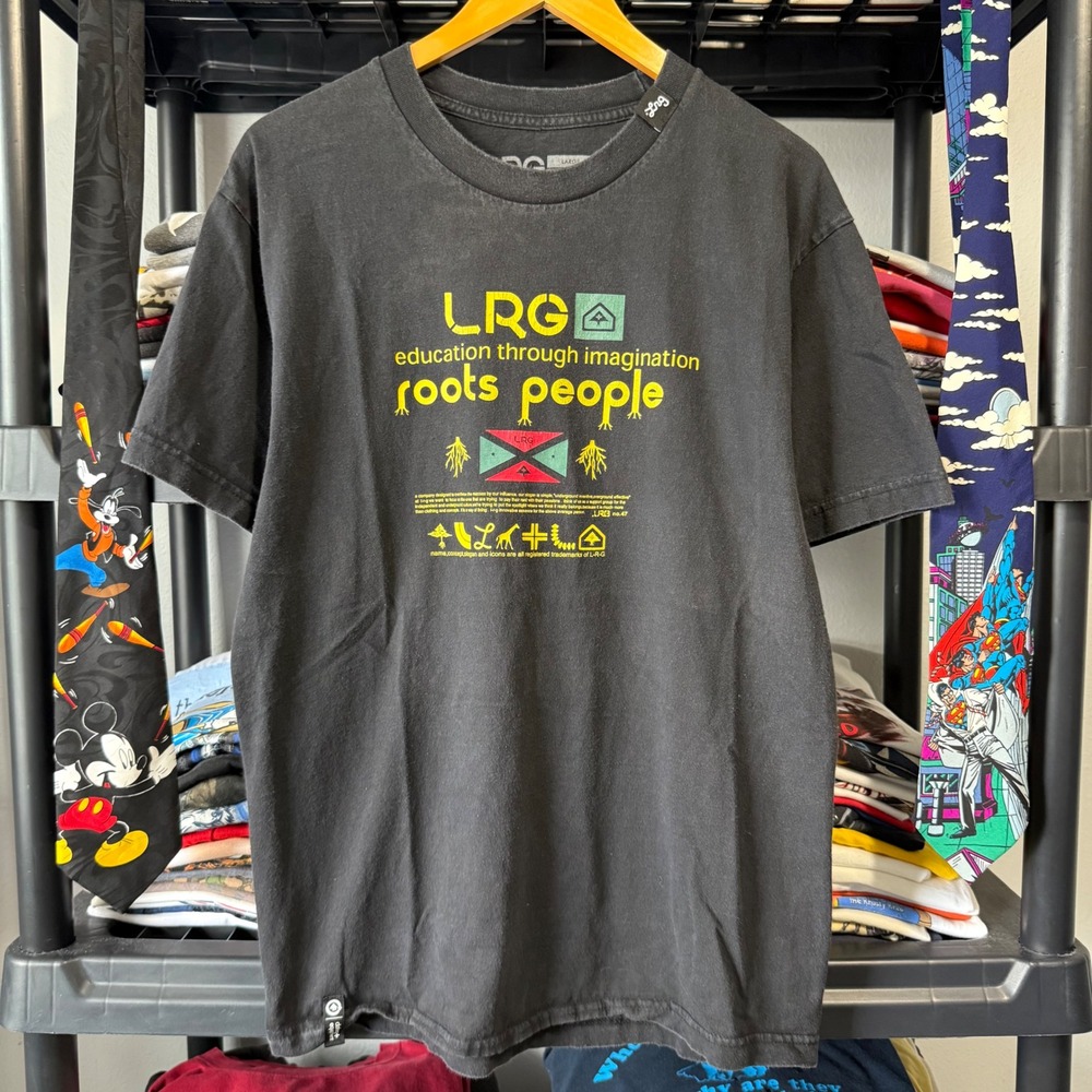Y2K Black LRG Roots People Education Through Imagination Graphic Tee Large